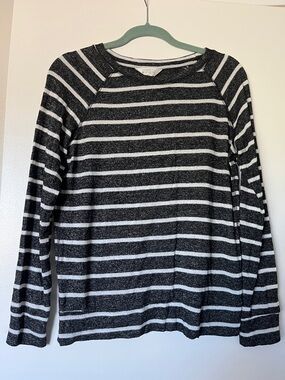 Market & Spruce Gray and White Striped Crewneck Pullover